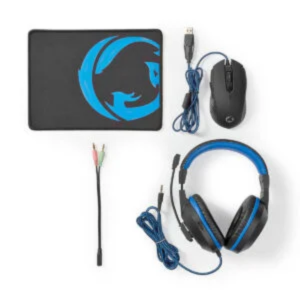 Kit de gaming 3 em 1 | Auscultadores, rato e tapete de rato | Azul e preto