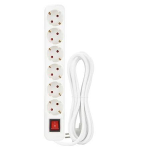 Plug de extensão 6 entradas e interruptor. Branca, 1,5m